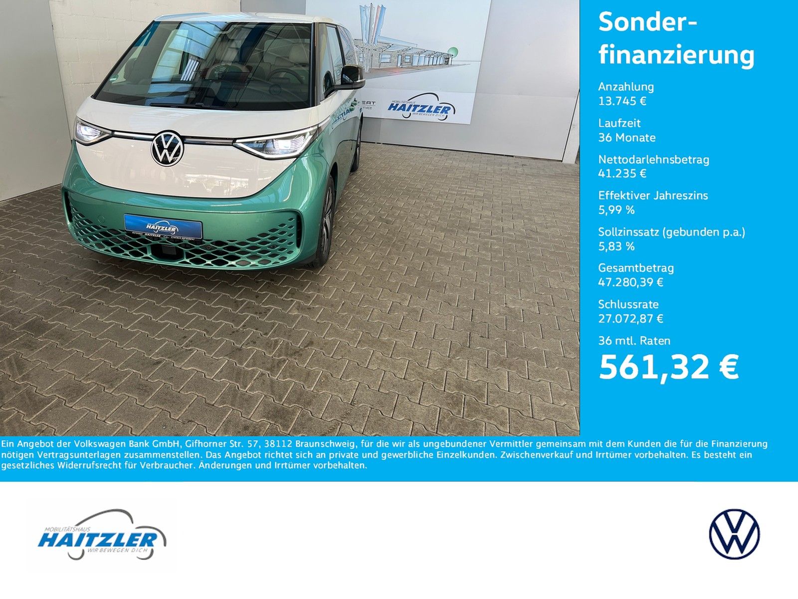 Fahrzeugabbildung Volkswagen ID.Buzz Pro 150 KW +AHK + Kamera + Navi + Design - mit KI generiert/bearbeitet