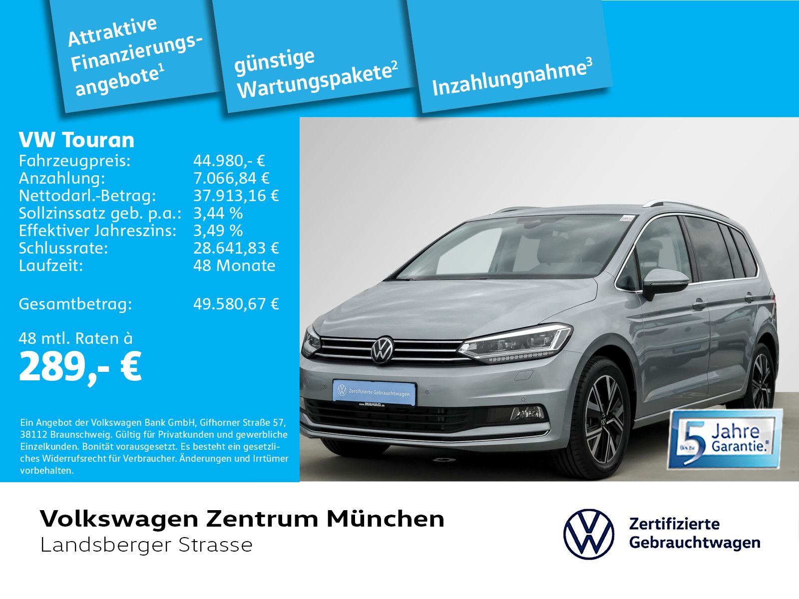 Volkswagen Touran Highline 2.0 TDI AHK ACC LED Navi RearVie foto 2