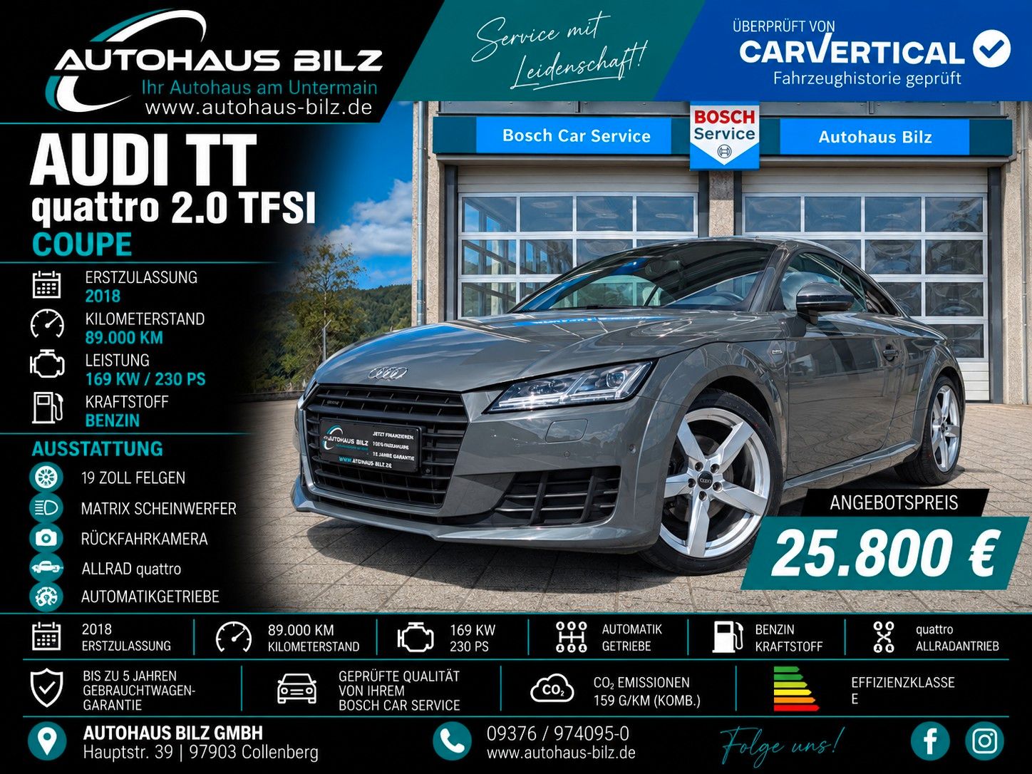 Gebrauchtwagen Audi TT TT Coupe 2.0 TFSI quattro*Matrix*Navi**Kamera* in Collenberg