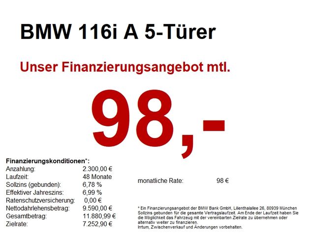 BMW 116i A 5-Türer Advantage SH/PDCvo+hi/Bluetooth