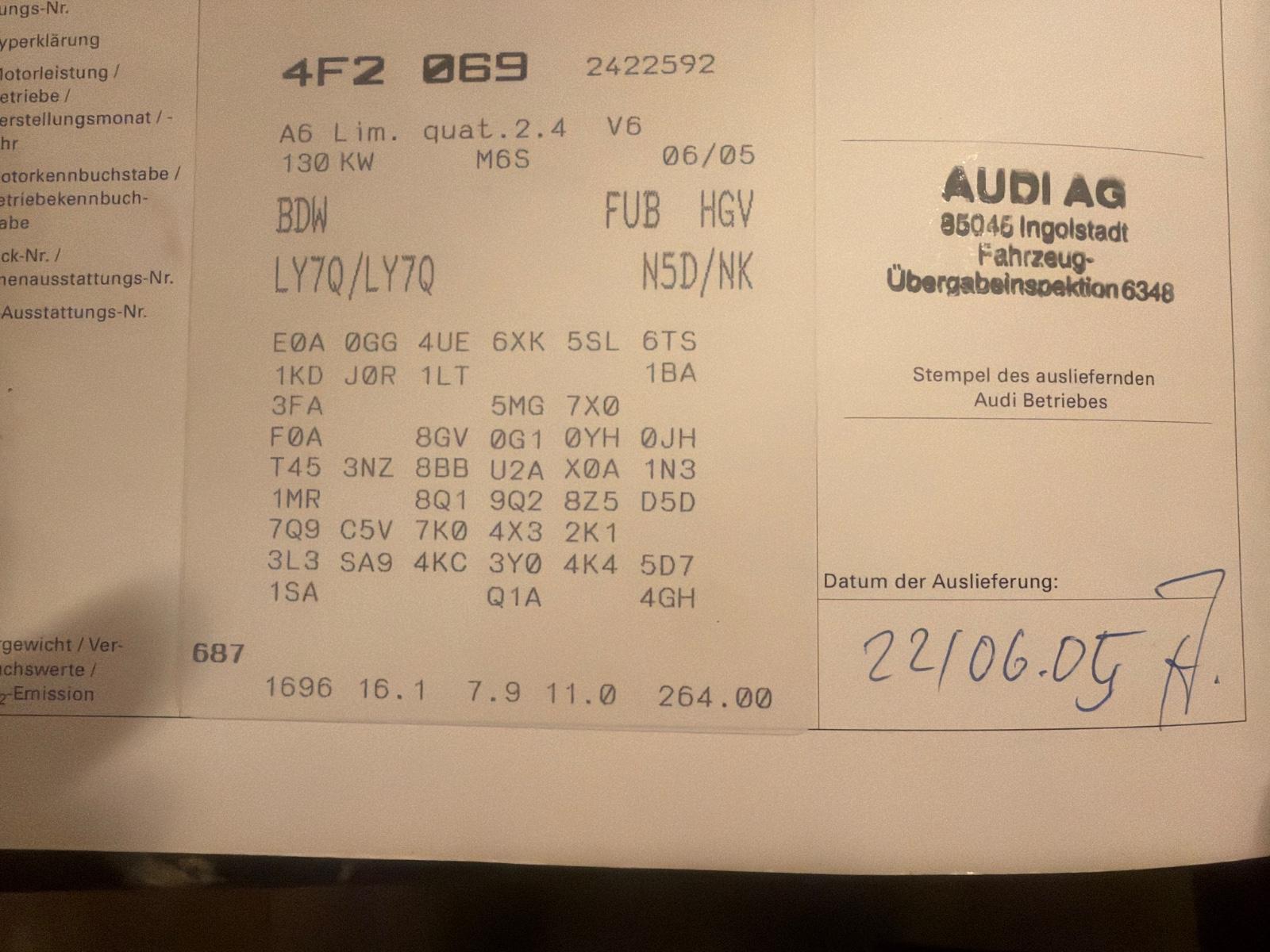 Audi A6 2.4 V6 quattro · Handschalter 