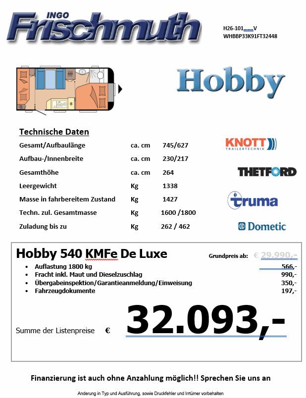Hobby 540 KMFe De Luxe  Auflastung