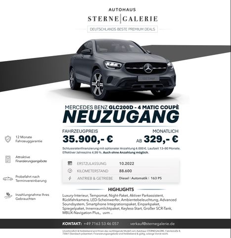 MERCEDES-BENZ GLC 200 4MATIC COUPE/NIGHT/RÜCKFAHRK/TEMPOM/ADVA