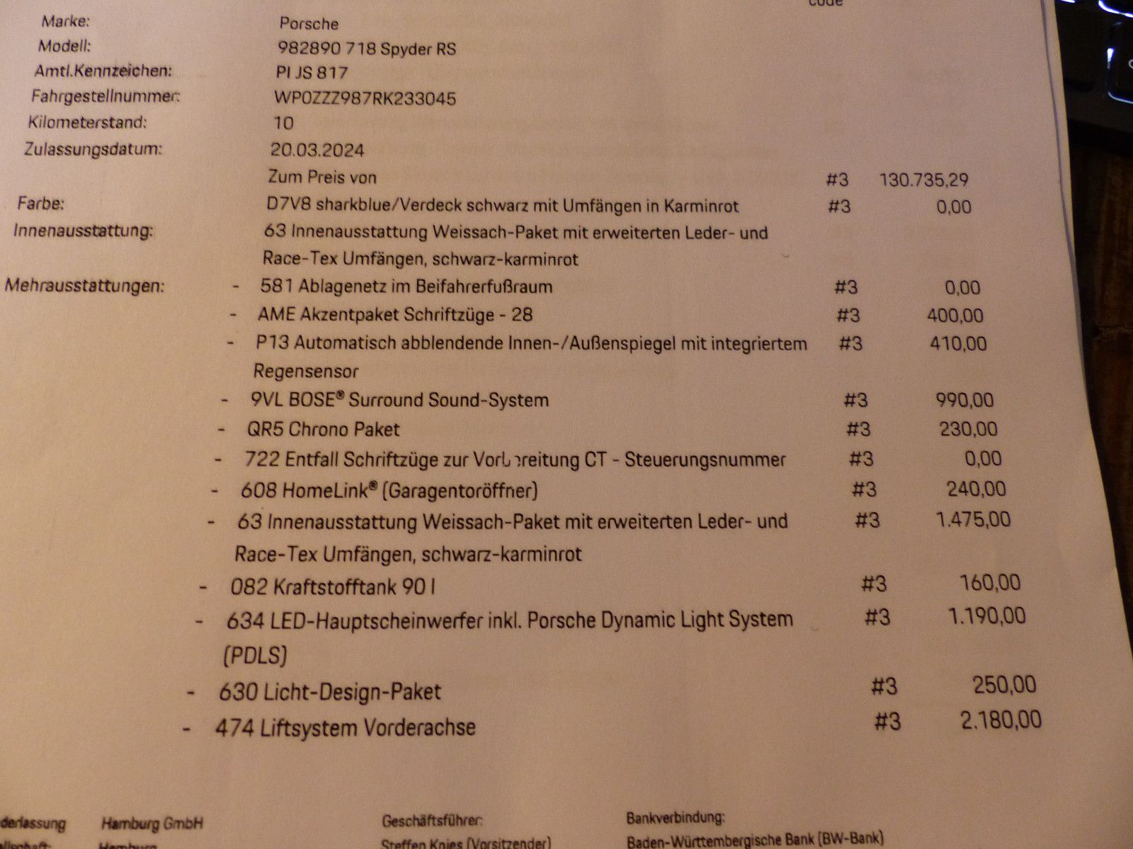 Fahrzeugabbildung Porsche 718 Boxster Spyder RS