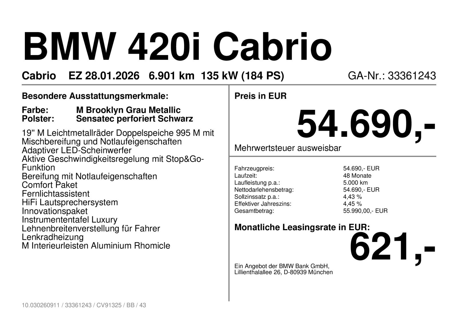 BMW 420i Cabrio M Sportpaket Pro ACC ab 2,49% foto 5