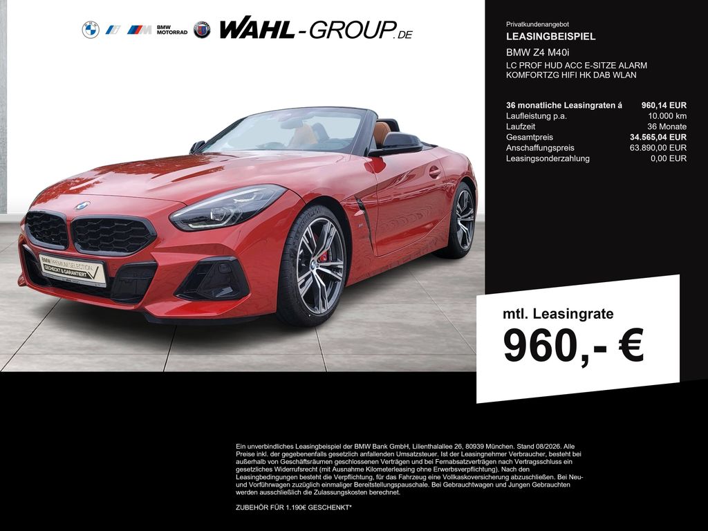 BMW Z4 M40i LC PROF HUD ACC E-SITZE ALARM KOMFORTZG 