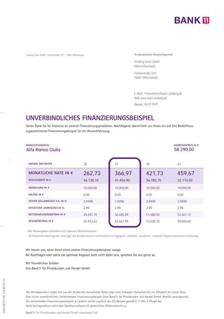 Fahrzeugabbildung Alfa Romeo Giulia MY24 Veloce 2.0T vom AR Vertragshändler