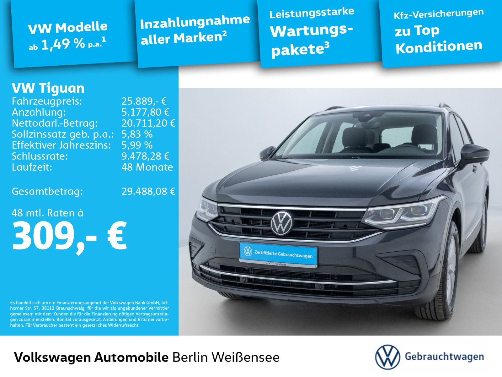 Volkswagen Tiguan 2.0 TDI Life *DSG*4M*NAV*PANO*RFK*APP*ACC imagem 2