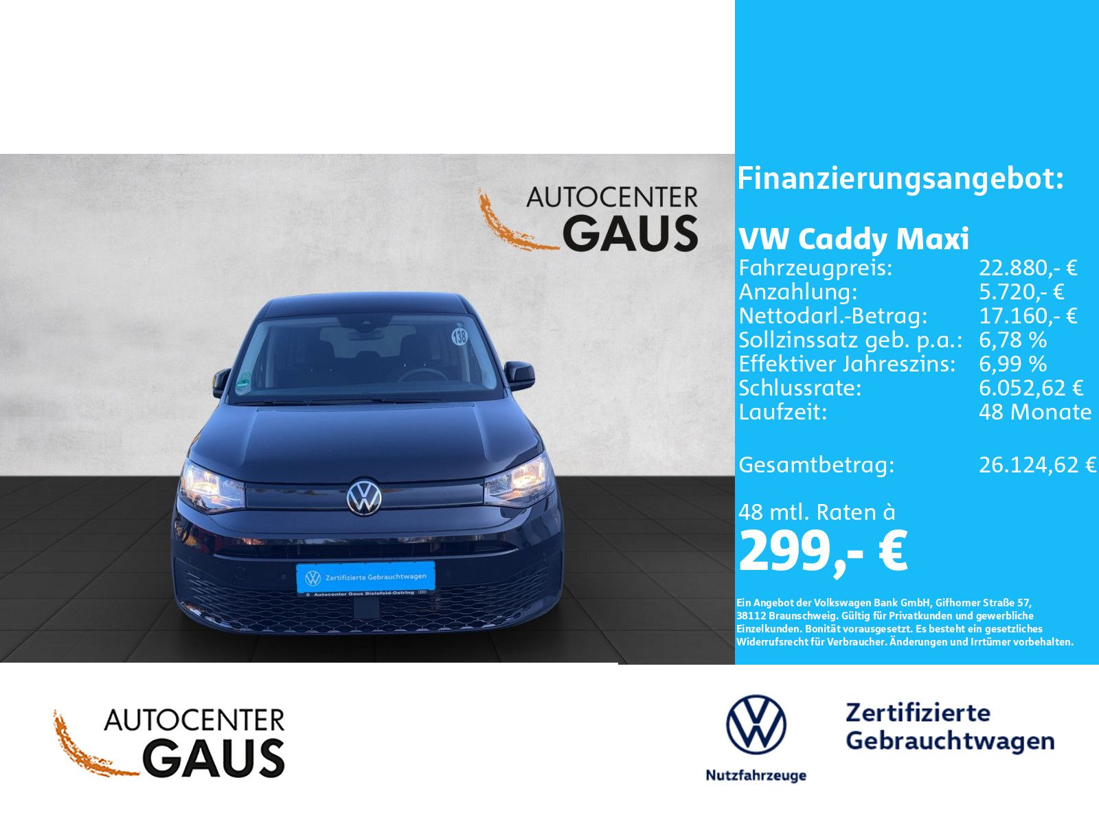 Caddy Maxi 7-Sitzer 2,0 l 75 kW TDI EU6 SCR Fron