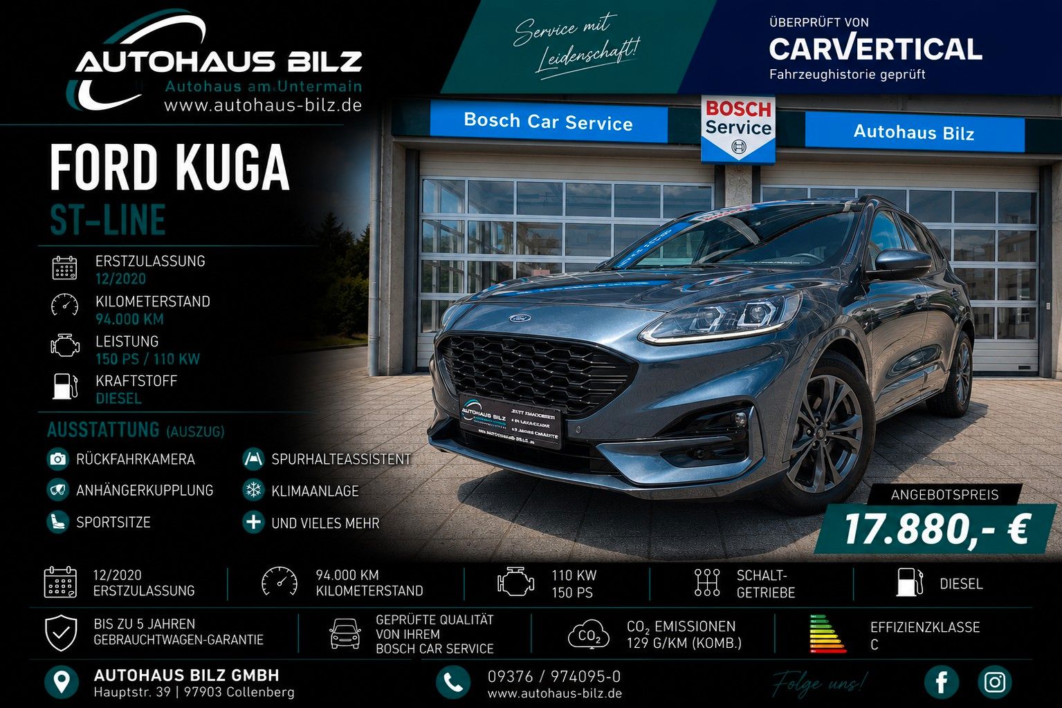 Gebrauchtwagen Ford Kuga Kuga ST-Line X*AHK*Navi*Kamera*6-Gang* in Collenberg