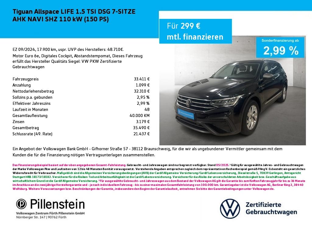 Volkswagen Tiguan Allspace LIFE 1.5 TSI DSG 7-SITZE AHK NAV