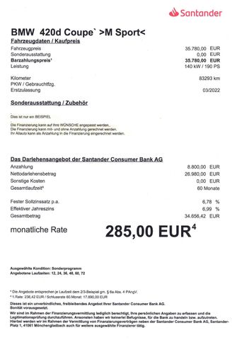 Fahrzeugabbildung BMW 420 d Coup'e >M Sport<