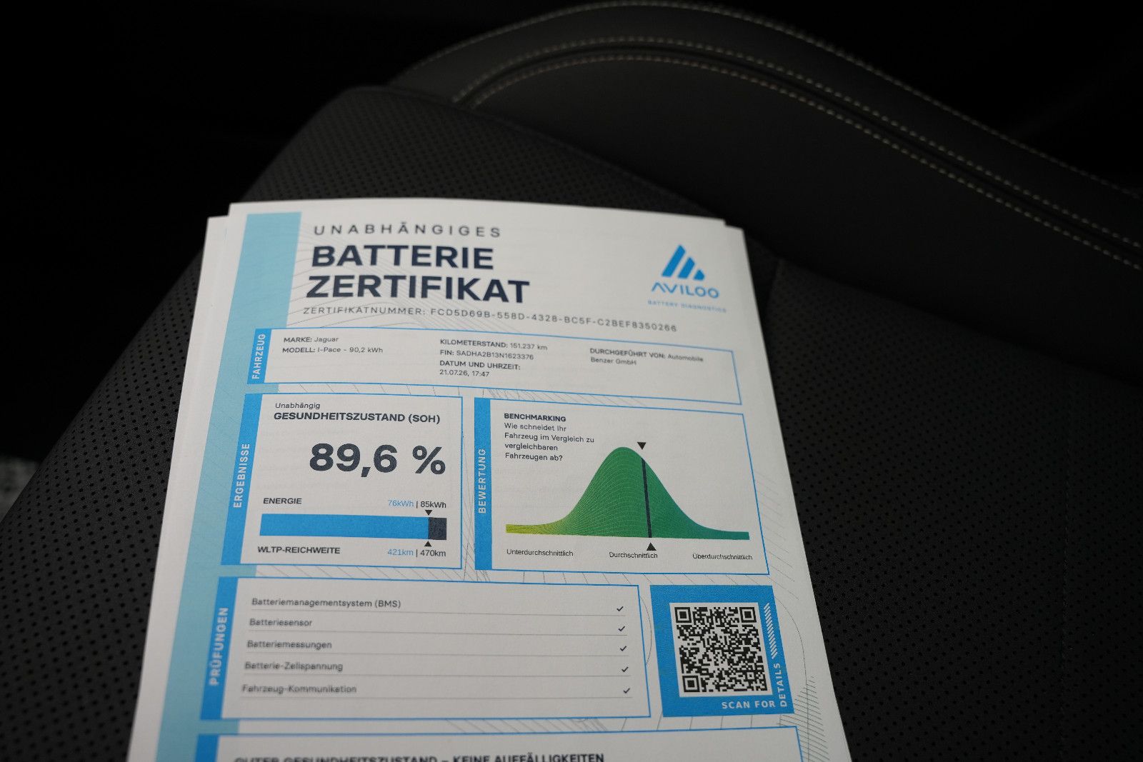Fahrzeugabbildung Jaguar I-PACE 400 AWD/Black-Pack/CarPlay/MERIDIAN/89,6%
