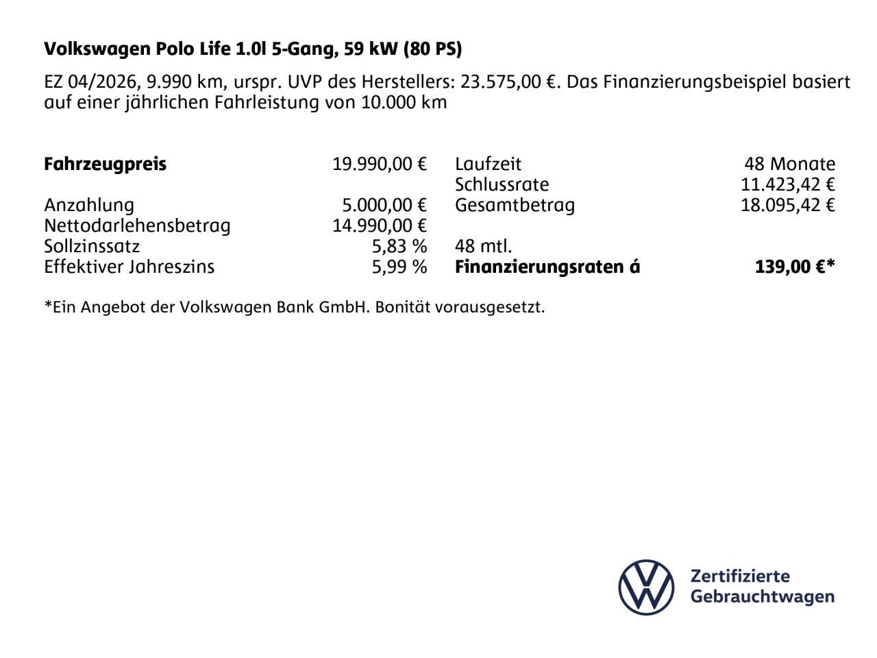 Volkswagen Polo Life 1.0l 5-Gang LED Klima imagem 3