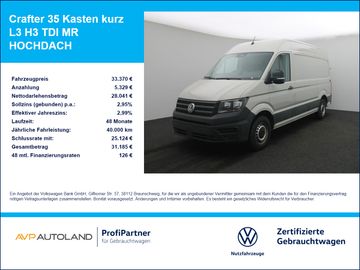 Volkswagen Leasingangebot: Volkswagen Crafter 35 Kasten kurz L3 H3 TDI MR HOCHDACH