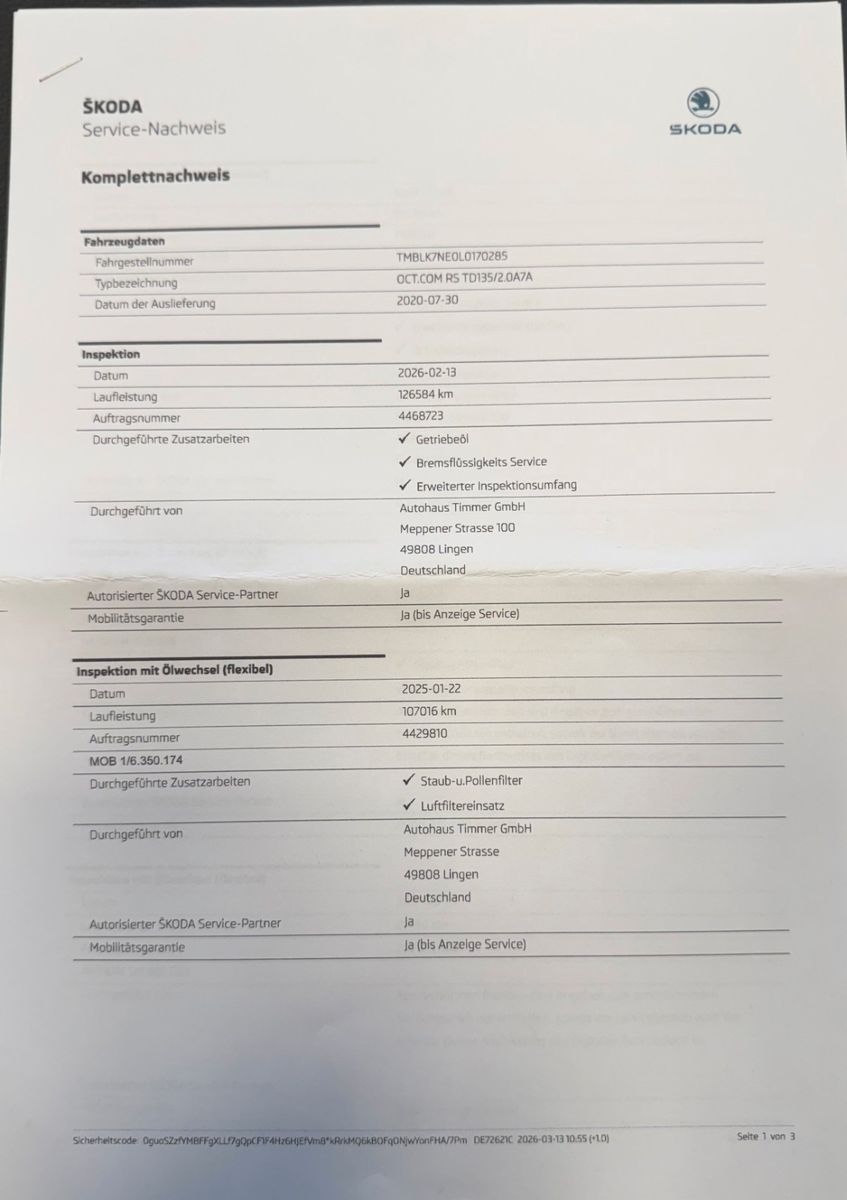 Fahrzeugabbildung SKODA Octavia Combi 2.0 TDI RS 4x4   "ACC Park-Paket"
