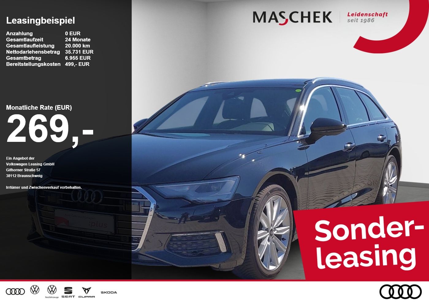 Audi A6 Avant Design 45 TFSI quat Sonderleasing Pano