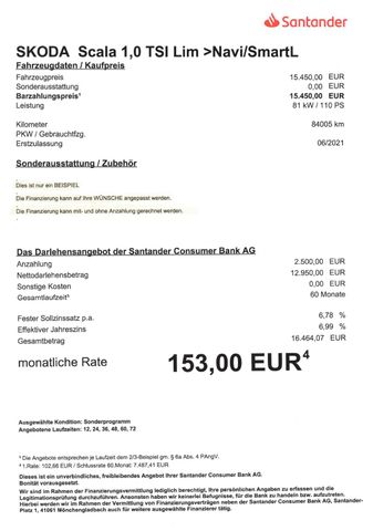 Fahrzeugabbildung Skoda Scala 1,0 TSI Lim >NAVI/PDC/SHZ/SmartLink