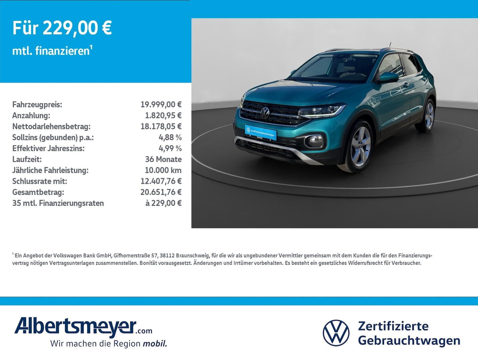 Volkswagen T-Cross 1.0 TSI Style +LED+KLIMA+PARKPILOT