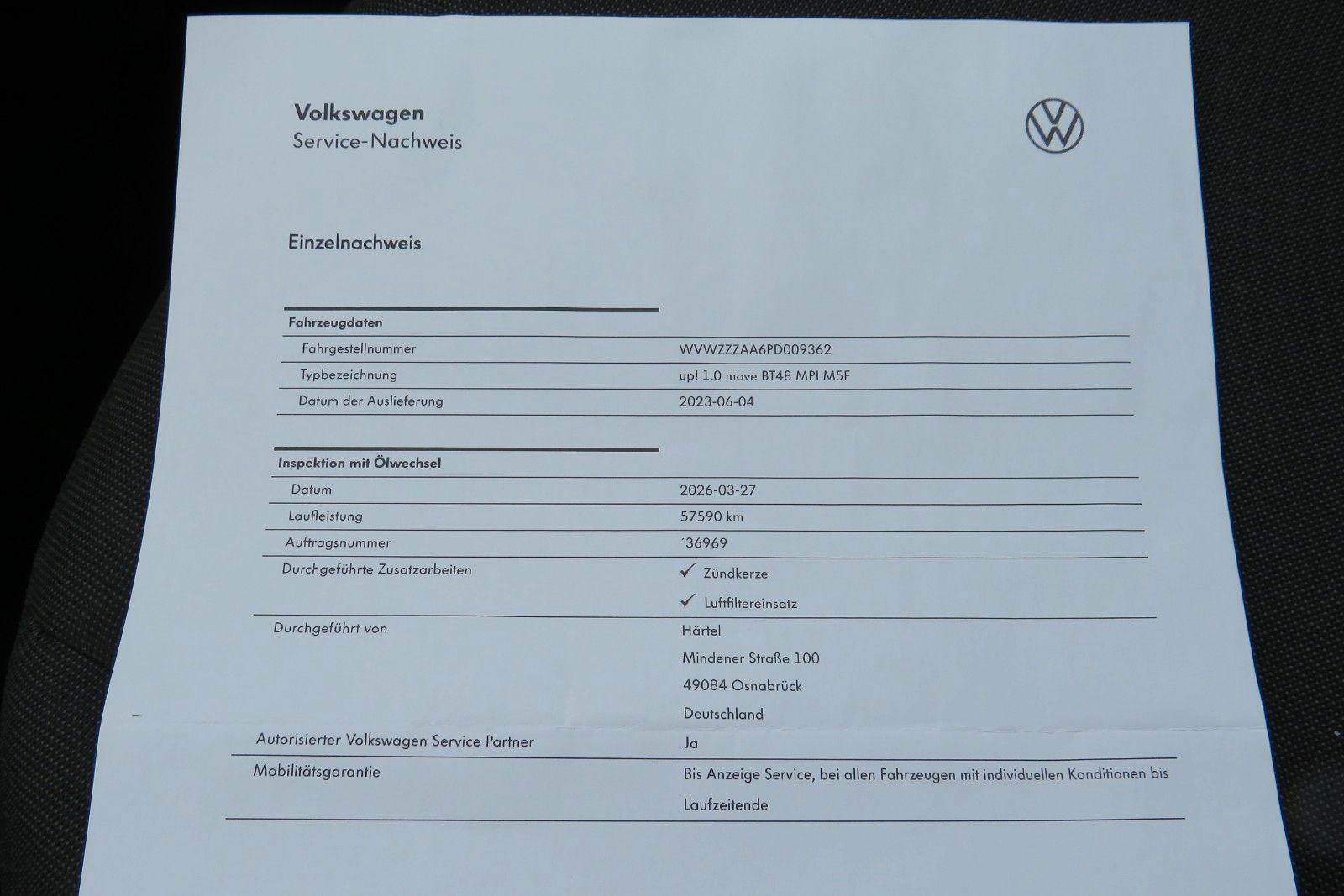 Fahrzeugabbildung Volkswagen up!  SITZHEIZUNG KLIMA 4-TÜREN NEBEL GJ 1.H