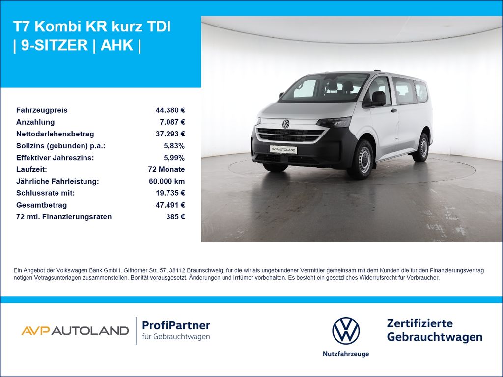 Volkswagen T7 Kombi KR kurz TDI | 9-SITZER | AHK |
