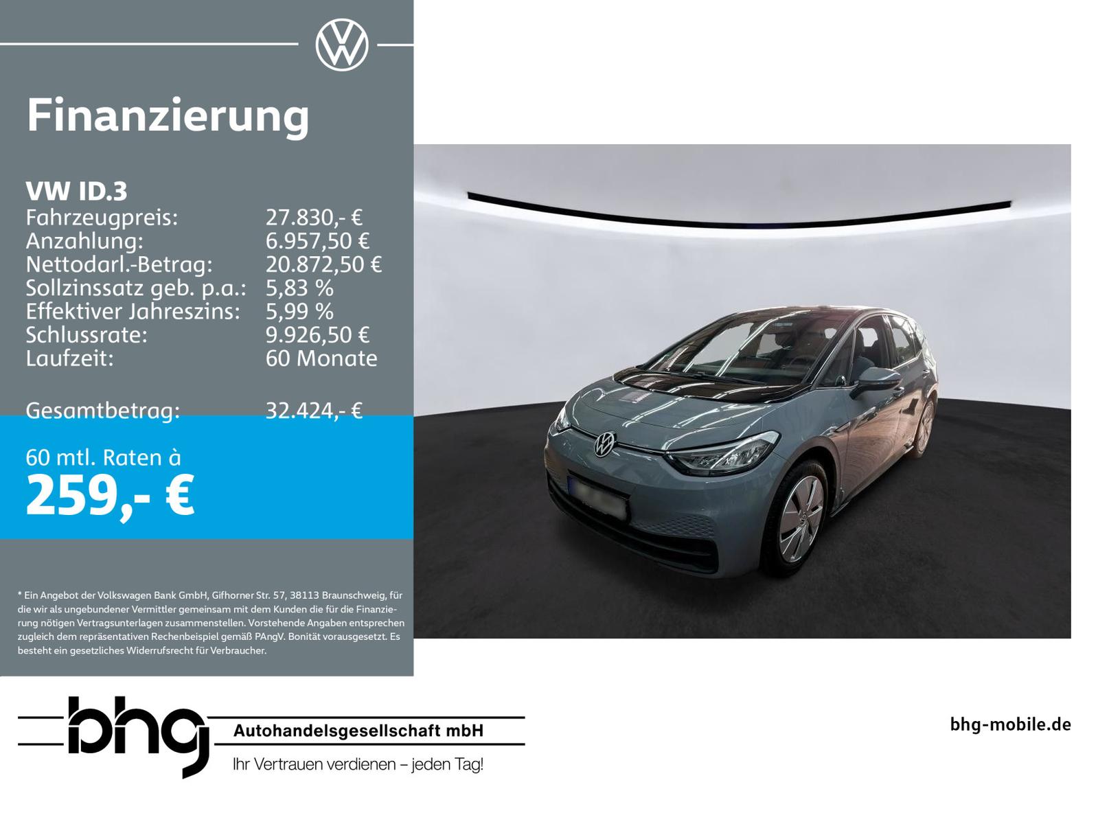 Volkswagen ID.3 Pro Performance 150kW 58kWh Autom.