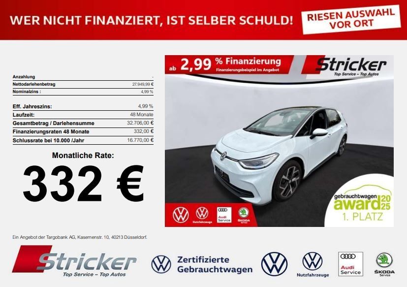 Volkswagen ID.3 Pro 150/58 332,-ohne Anzahlung Pano AHK IQ.