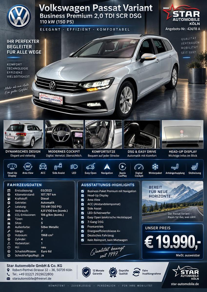 Volkswagen Passat Var. Business 2,0 TDI DSG 110kW NAVI TEMP, миниатюра 2