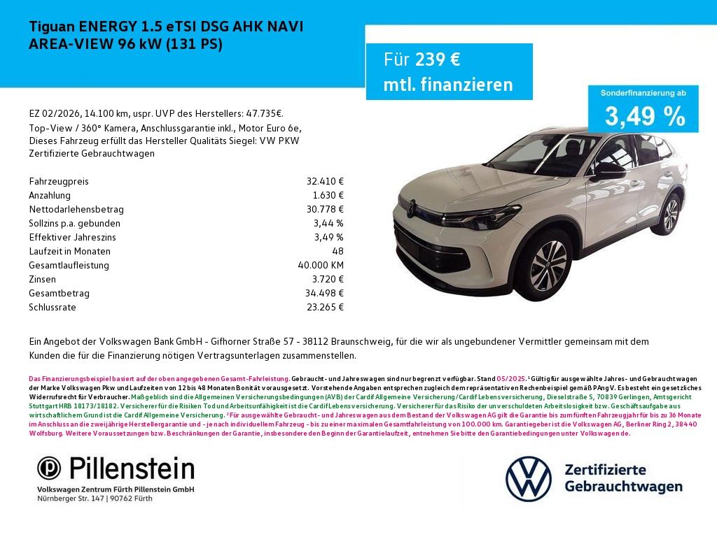 Tiguan ENERGY 1.5 eTSI DSG AHK NAVI AREA-VIEW