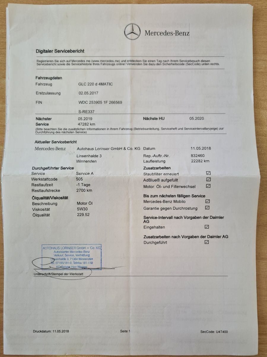 Fahrzeugabbildung Mercedes-Benz GLC 220 4Matic/LEDER/NAVI/SCHECKHEFT