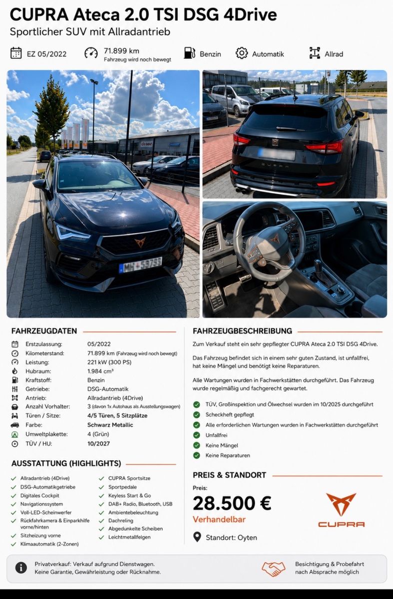 CUPRA Ateca 2.0 TSI 221kW VZ 4Drive DSG VZ