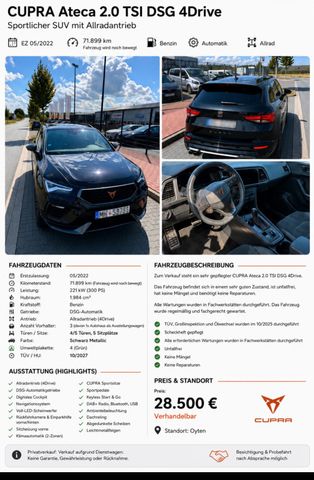 CUPRA Ateca 2.0 TSI 221kW VZ 4Drive DSG VZ