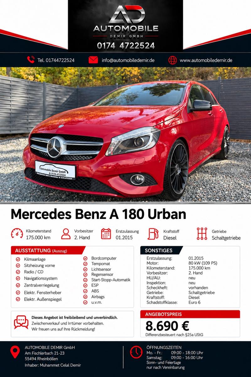 Mercedes-Benz A 180 CDI Urban °NAVI°SHZ°AHK°R.KAM°AHK°XENON°