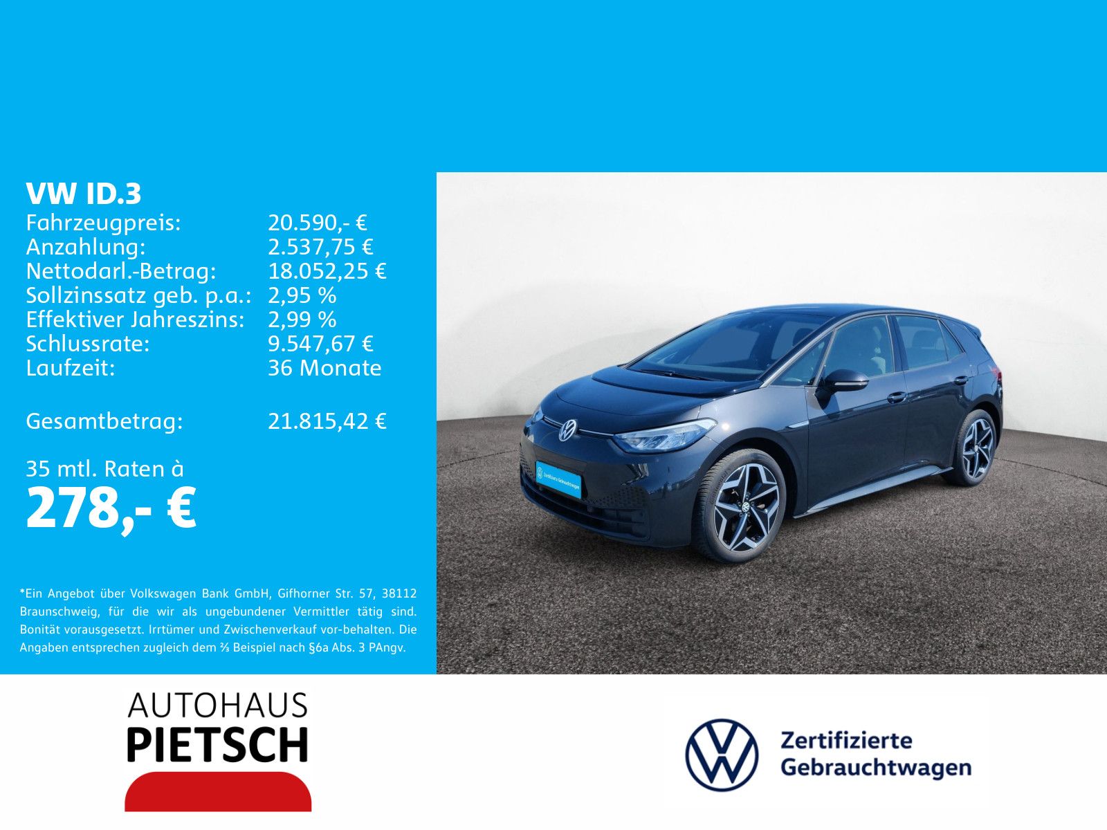 Volkswagen ID.3 Pro Perfomance 58 kWh WäPu 19Zoll LED Navi imagem 2