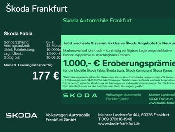 Skoda Leasingangebot: Skoda Fabia Tour 1,0 TSI 70 kW 5-Gang-Schaltgetriebe z