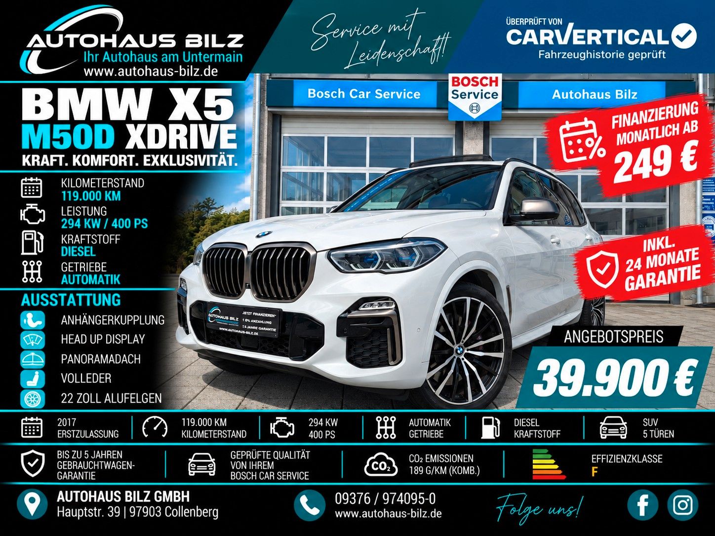 Gebrauchtwagen BMW X5 M50 X5 M50d *Pano*HuD*AHK*Softclose*22Zoll* in Würzburg