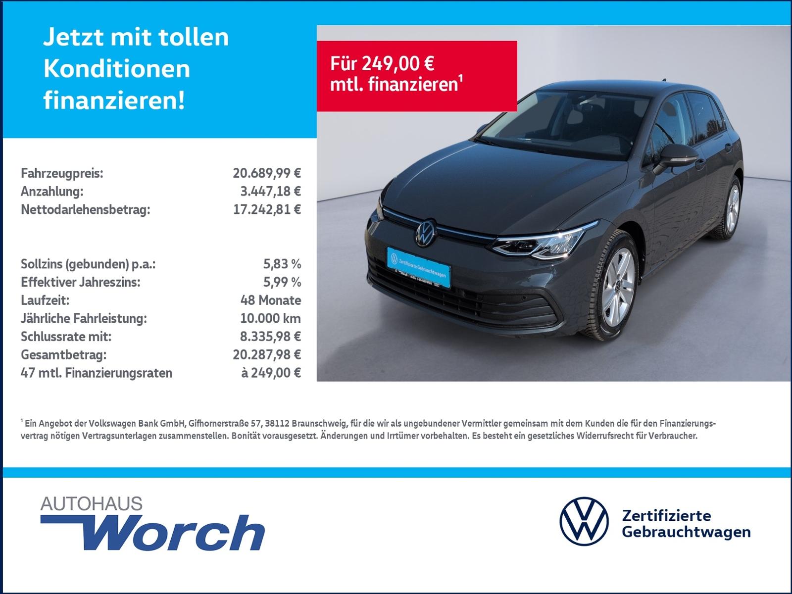 Volkswagen Golf VIII 1.0 eTSI DSG Life LED+ACC+APP+NAVI