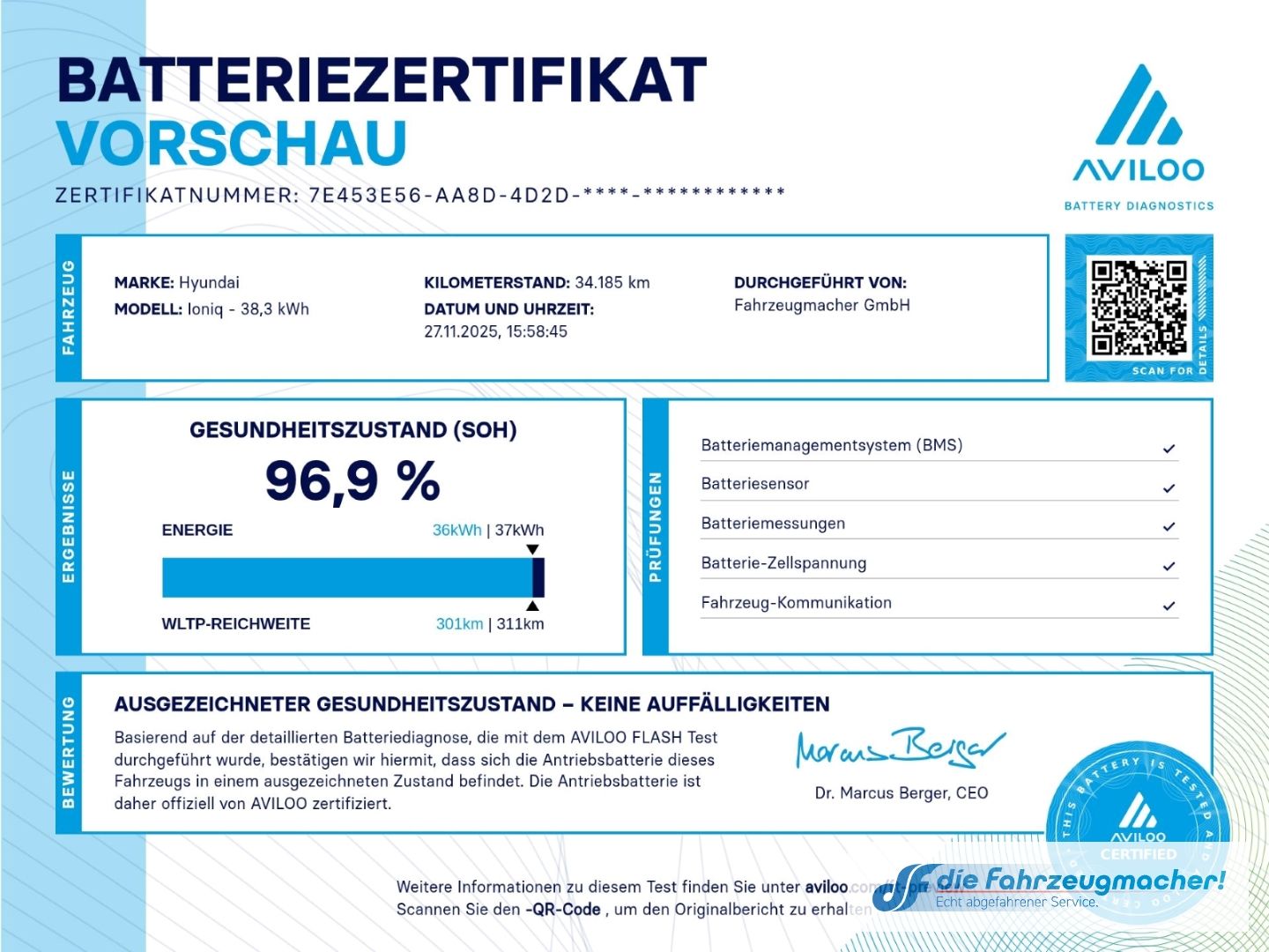 Fahrzeugabbildung Hyundai IONIQ Style Elektro Navi Soundsystem LED ACC App