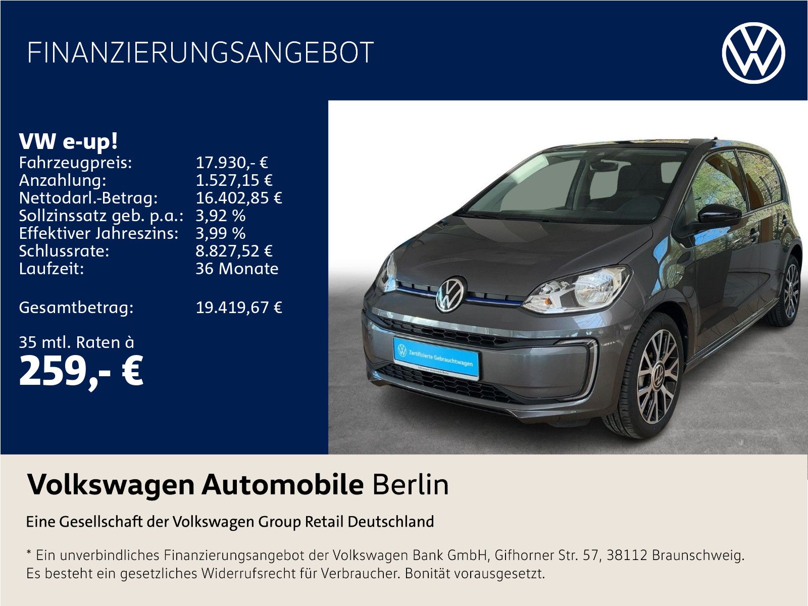 Volkswagen e-up! Style Plus 61 Klima Radio SHZ GRA PDC