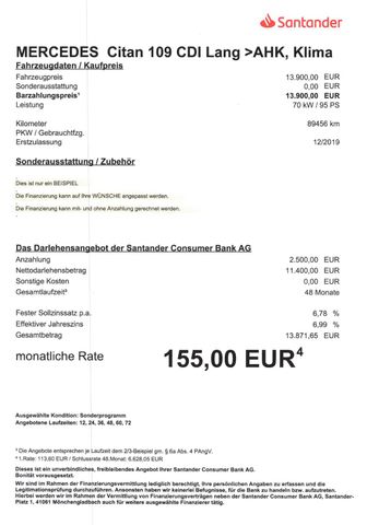 Fahrzeugabbildung Mercedes-Benz Citan Kasten 109 CDI Lang >AHK/Klima<