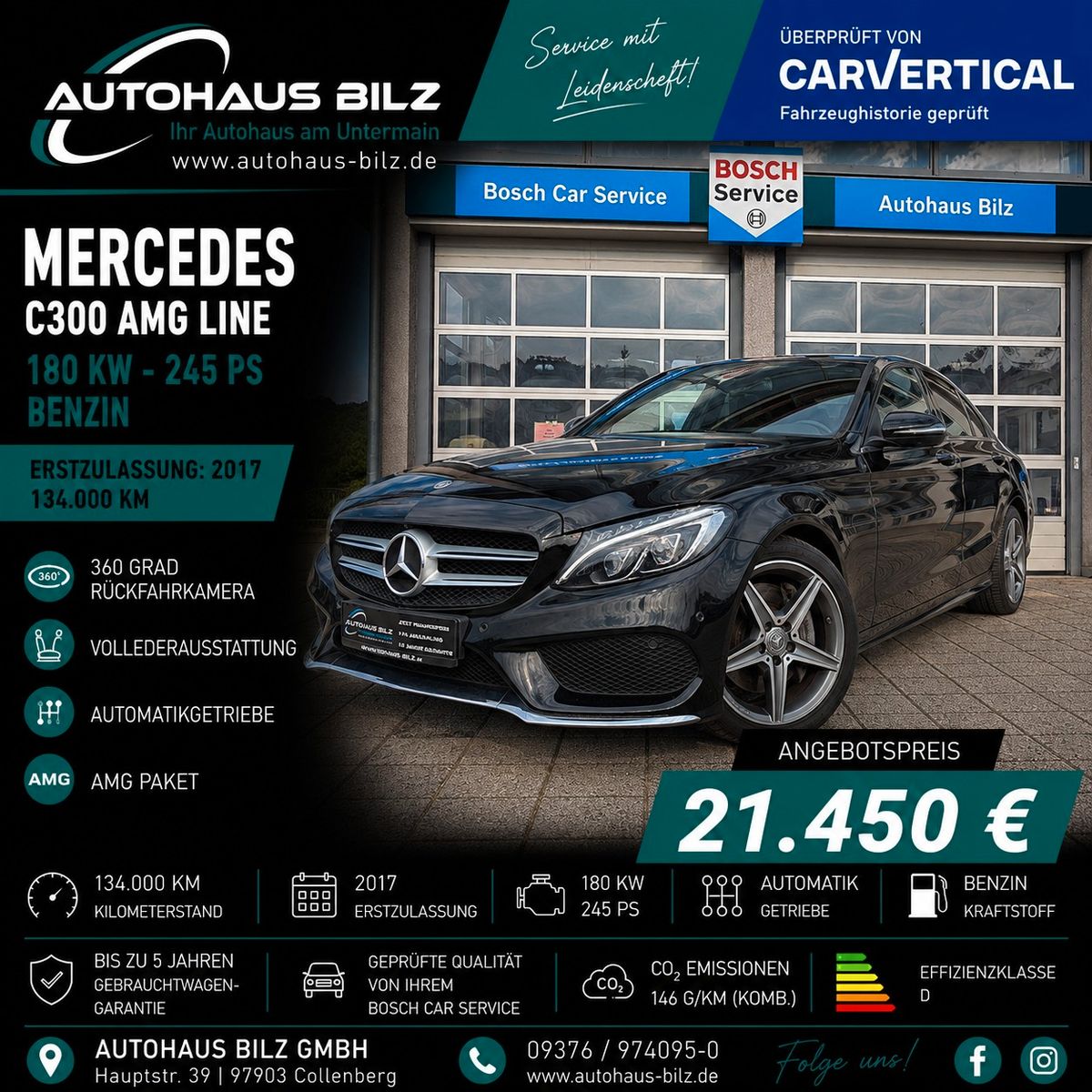 Gebrauchtwagen Mercedes-Benz C C 300 Limousine AMG-Line*360Grad*LED*Leder* in Würzburg