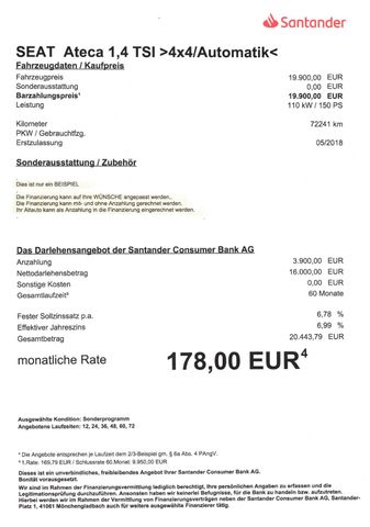 Fahrzeugabbildung Seat Ateca 1,4 TSI Xcellence >Allrad/AUT/NAV/LED/KAM