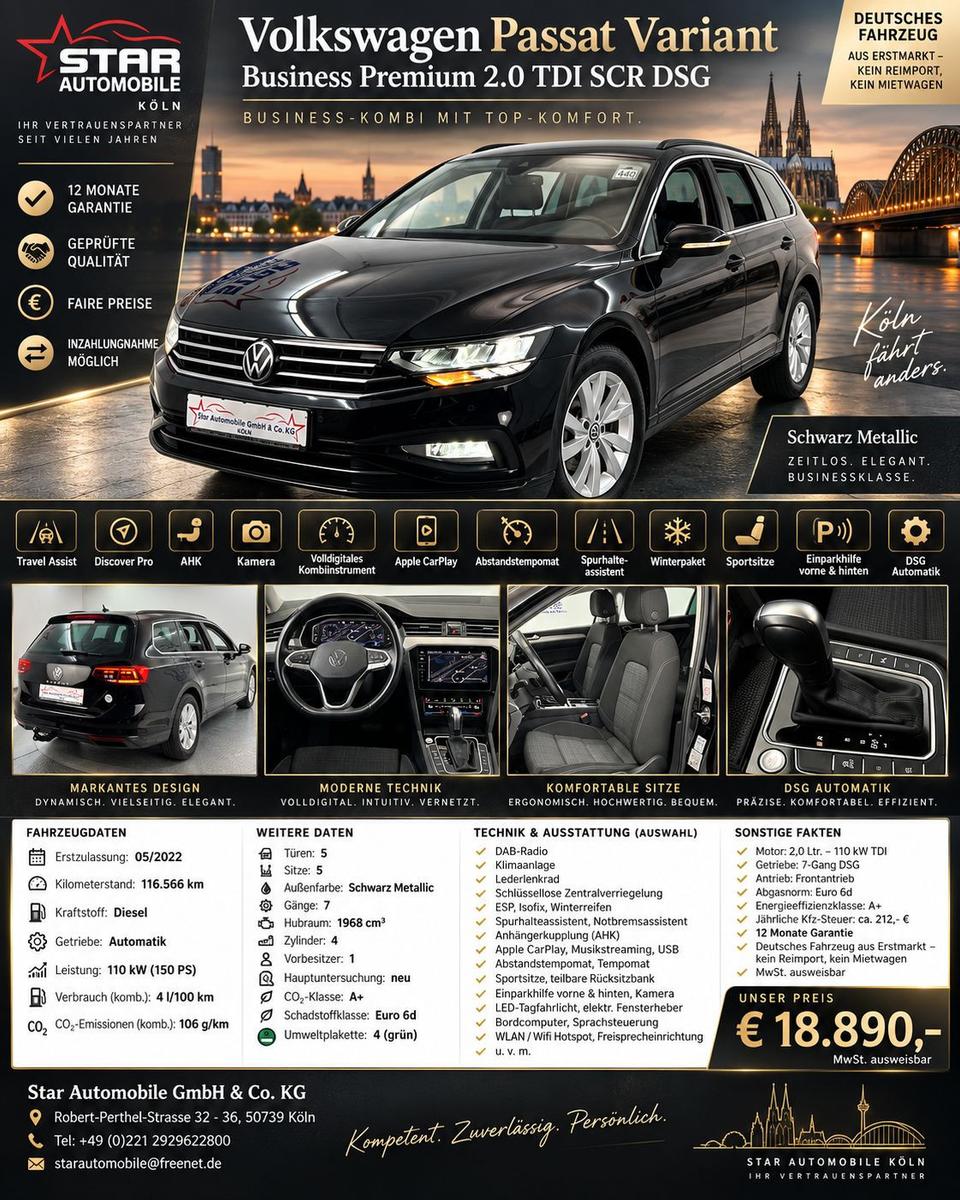 Volkswagen Passat Var. Business 2,0TDI SCR DSG 110kW AHK E6, миниатюра 2