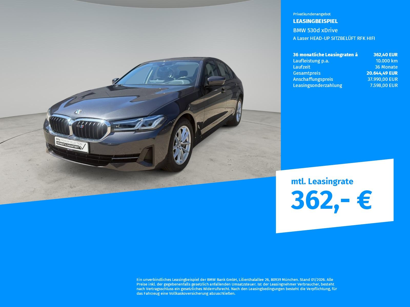 BMW 530d xDrive A Laser HEAD-UP SITZBELÜFT RFK HIFI