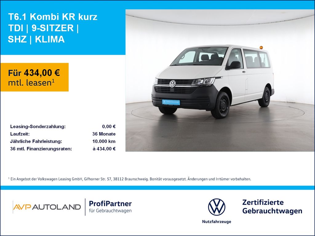 Volkswagen T6.1 Kombi KR kurz TDI | 9-SITZER | SHZ | KLIMA