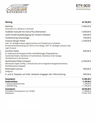 Etrusco T6.9 BB 5.194,00 € Sondernachlass!