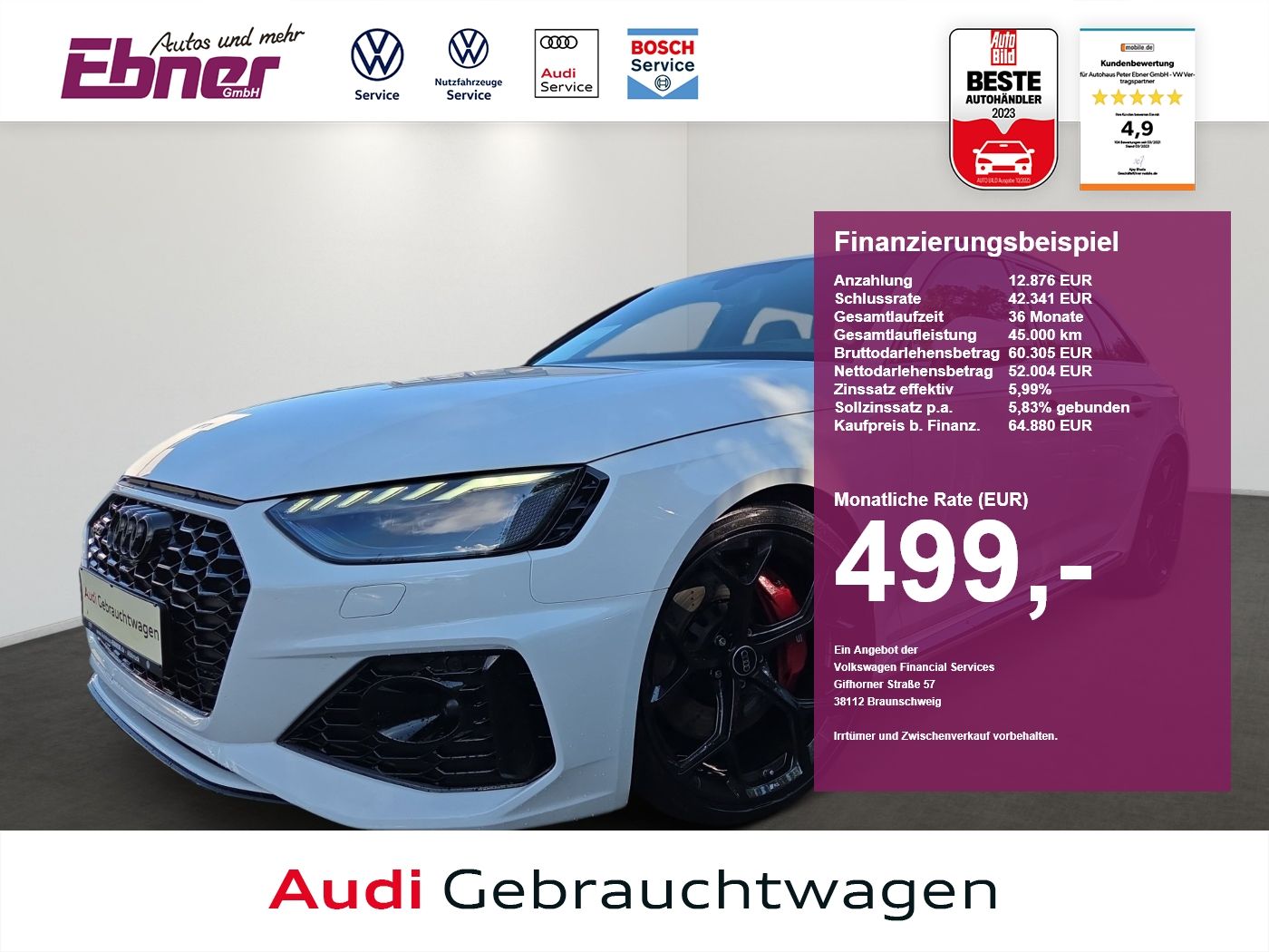Audi RS4 Avant COMPETITION PLUS V-MAX 290+ABGAS+GEWIN