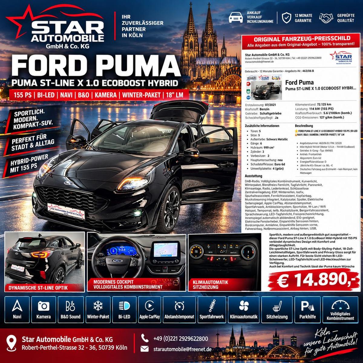 Ford Puma ST Line X 1.0 EcoBoost Mild Hybrid Bi LED
