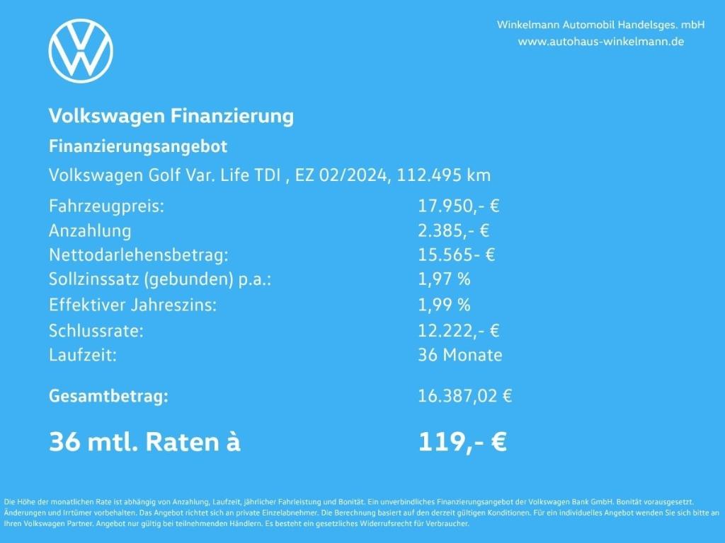 Volkswagen Golf Variant Life 2.0 TDI DSG ACC LED KAMERA NAV, миниатюра 2