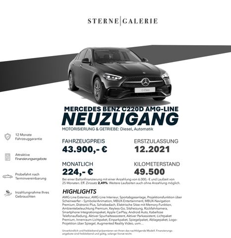 Mercedes-Benz C 220 D AMG-LINE/DISTRO+/SCHIEBED/RÜCKF